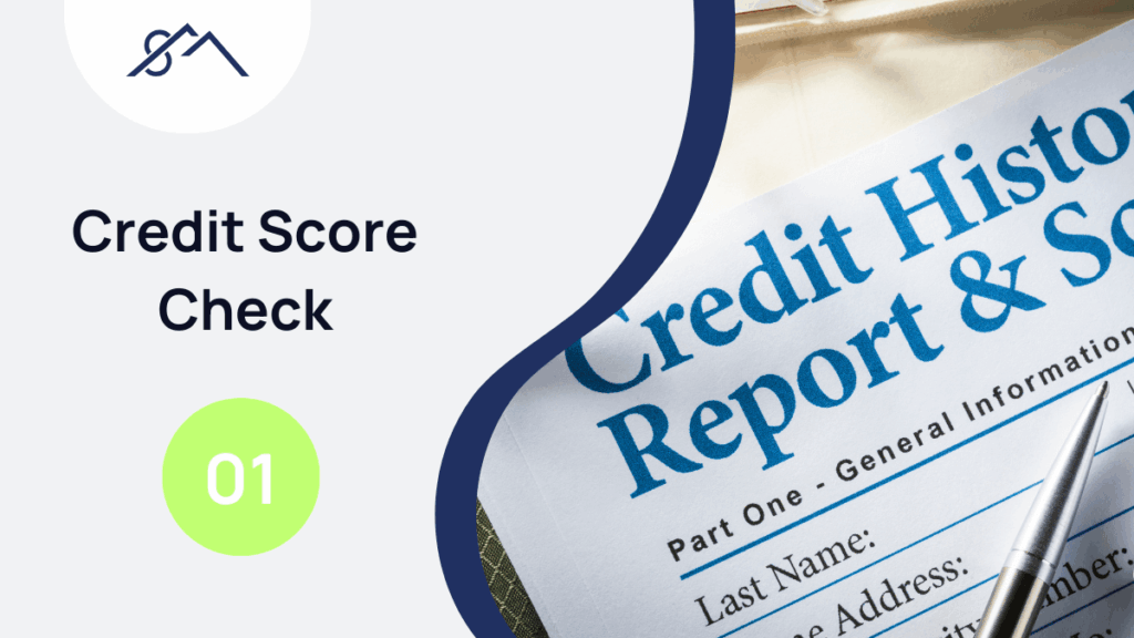 Branded graphic for Part 1: Your Credit Score, showing an icon of a credit score report, from a guide to buying property in the East Rand with Sibusiso Mogasoa's branding.