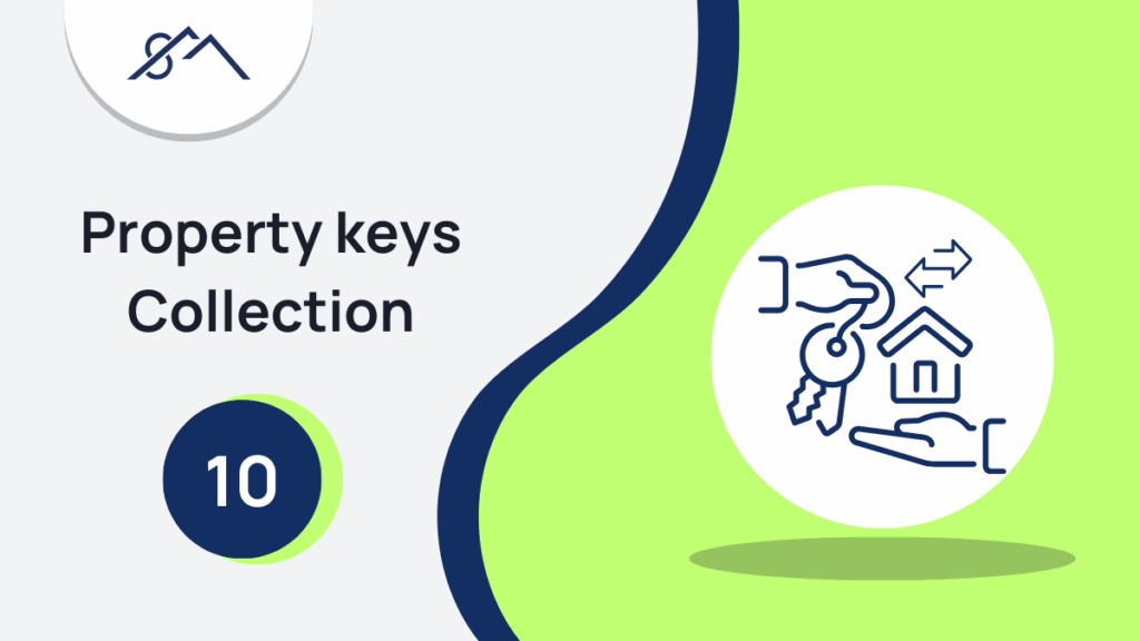 Branded graphic for Step 10: Registration and Getting Your Keys, showing an icon of a set of house keys, part of a guide to buying property in the East Rand with Sibusiso Mogasoa's branding.